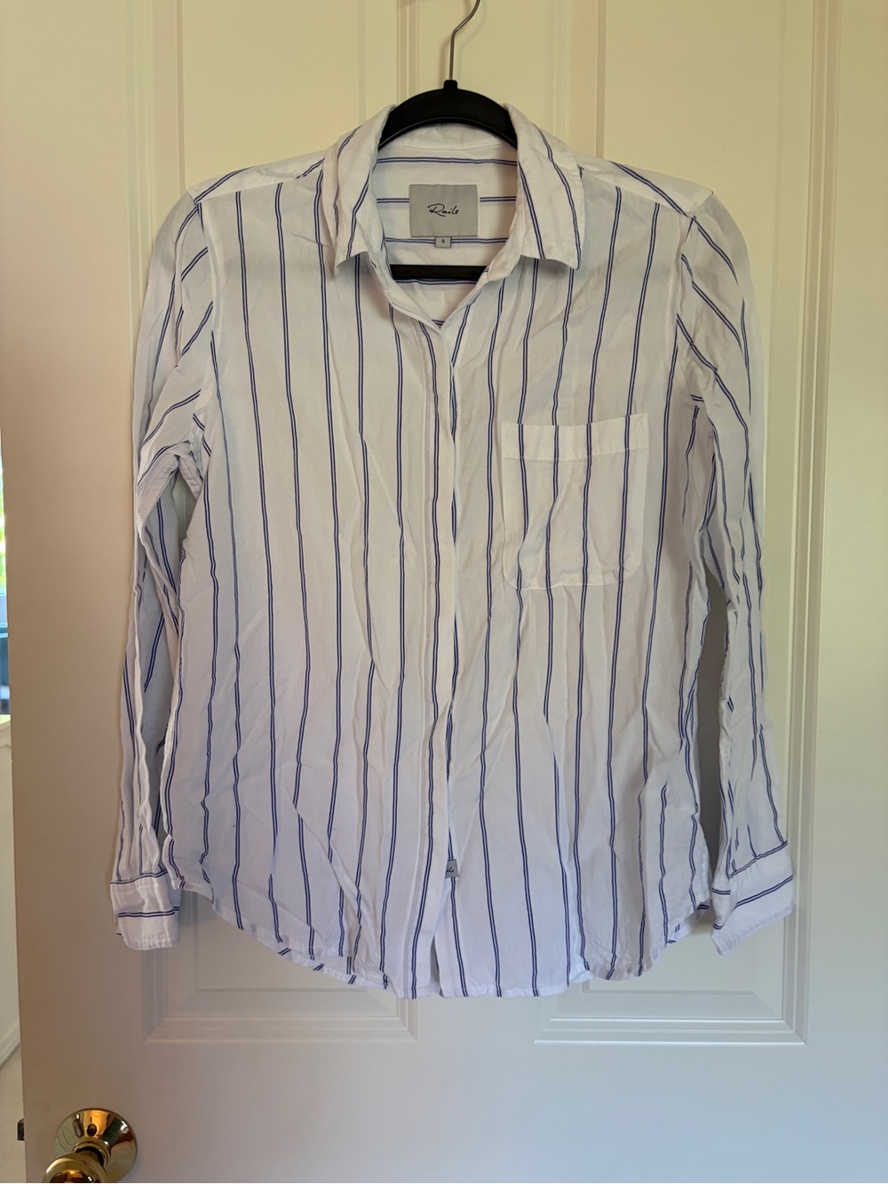 Rails White Button-Down Shirt with Blue Stripes